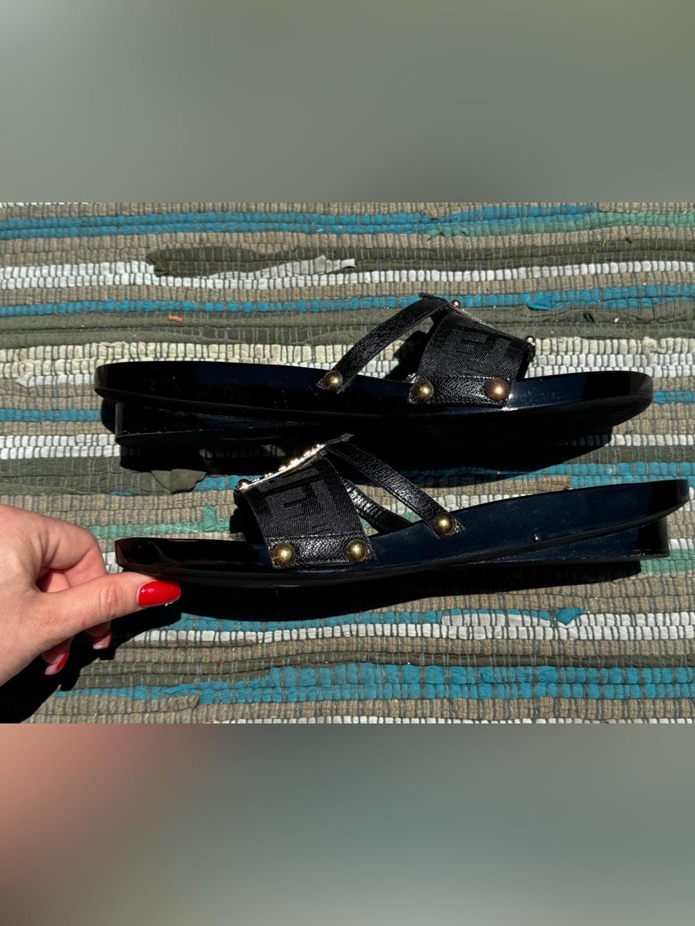 Y2K Vintage Fendi Black Wooden slide sandals Sz 38 1/2 - Picture 4 of 8